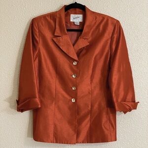 𝅺Vintage 80s Jacqueline Ferrar Women's Burnt Orange Blazer sz 10
